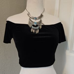 Forever 21 Black Velvet  Crop Top Size L